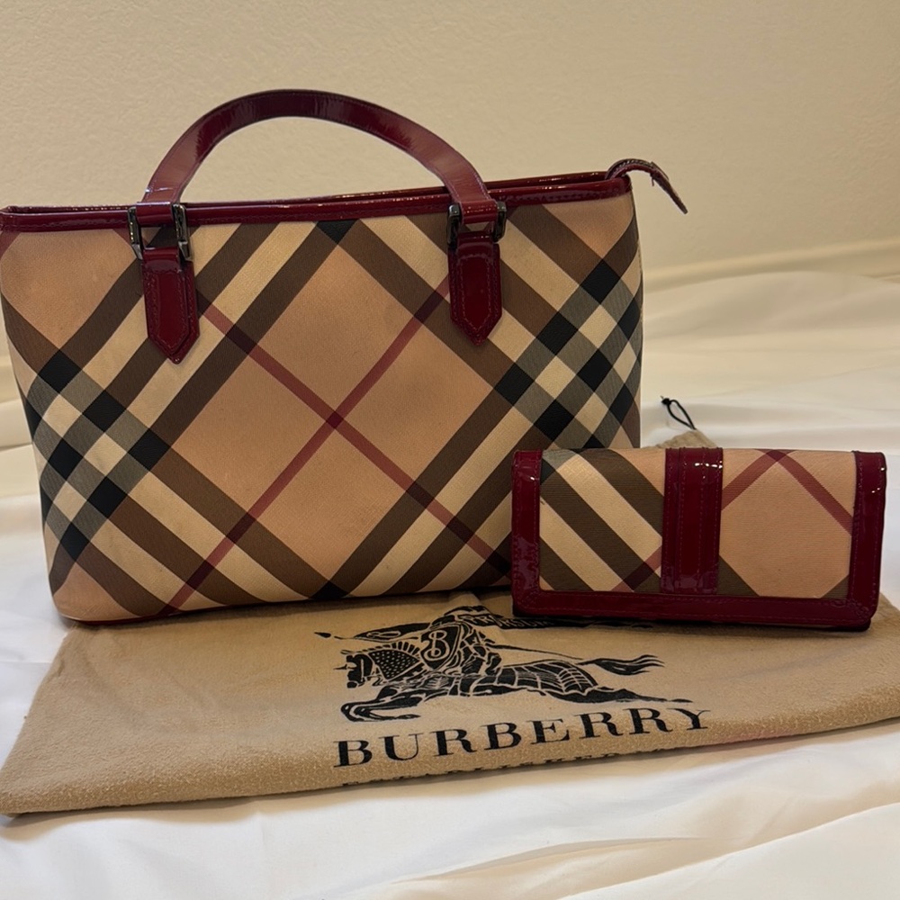 Burberry Tan and Red Women's Bag and Wallet